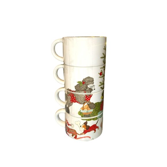 Stackable Christmas Dog-Themed Ceramic Mugs Set Of 4 (No Metal Rack) - Picture 7 of 14